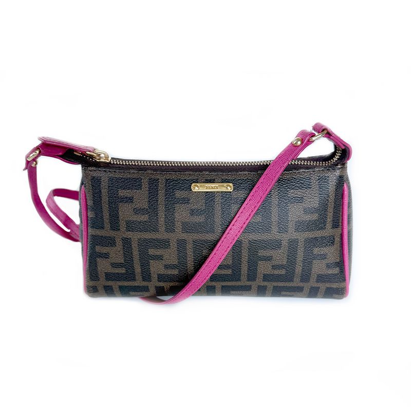 FENDI ZUCCA FF LEATHER POUCHETTE CROSSBODY BAG