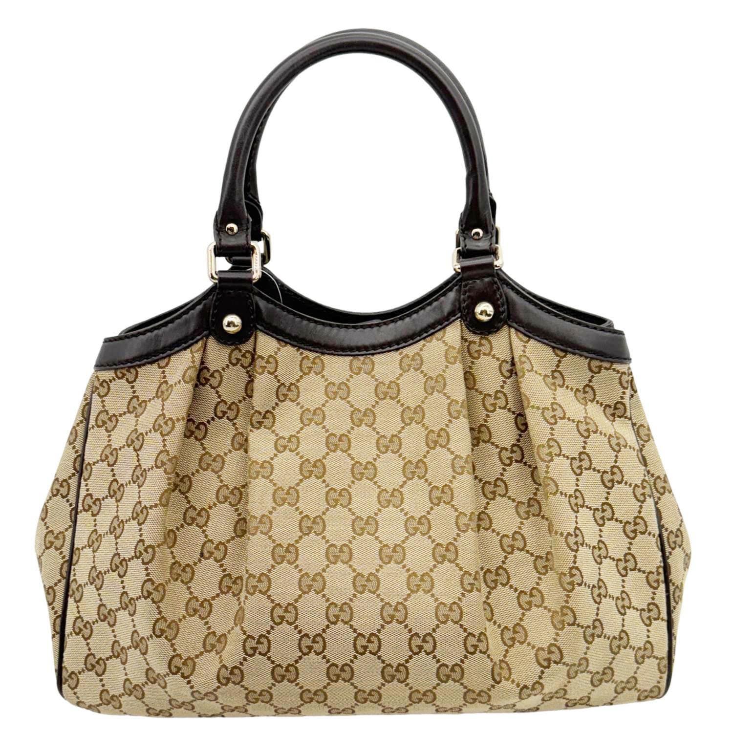 GUCCI BEIGE/BROWN GG CANVAS MEDIUM SUKEY TOTE BAG