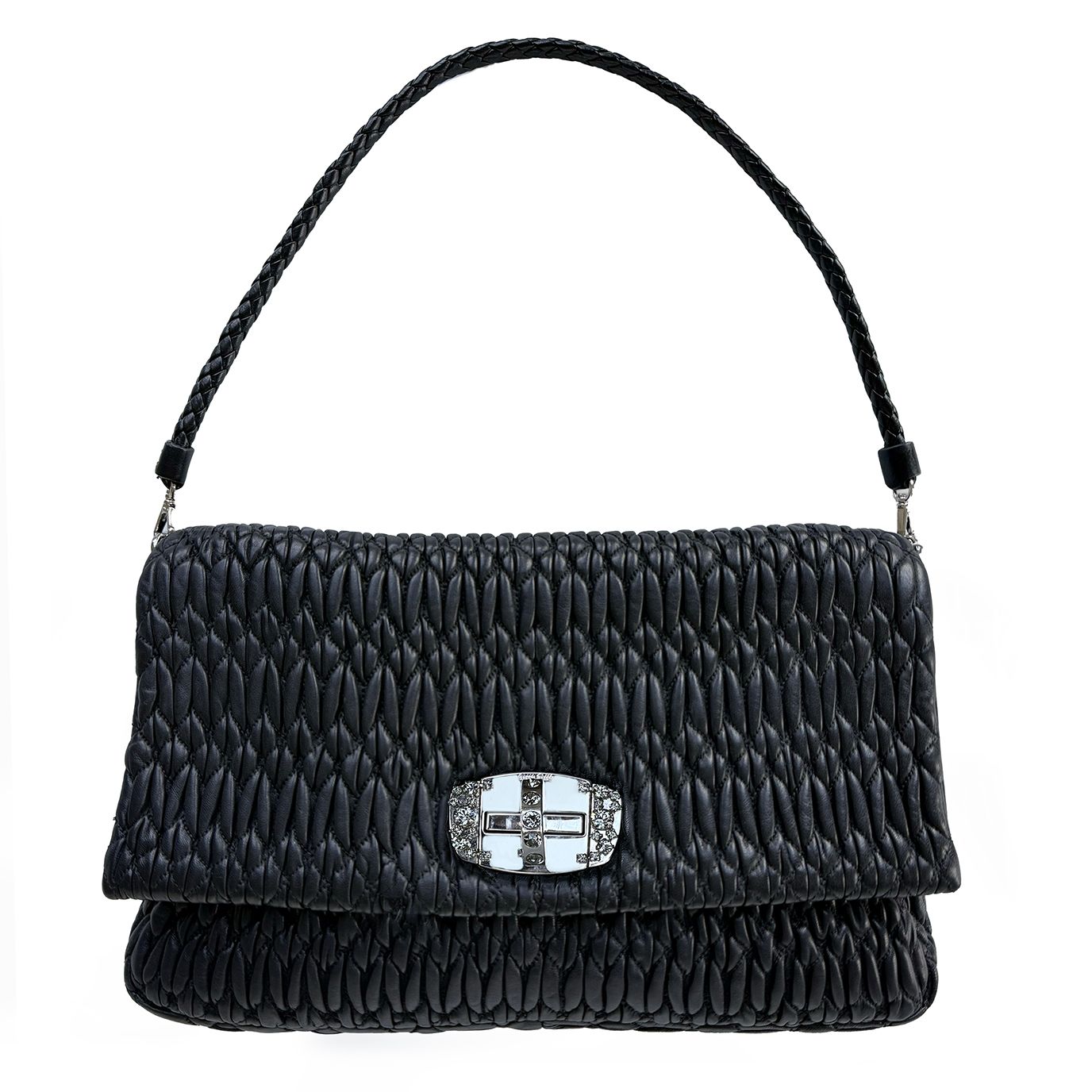 MIU MIU CRYSTAL NAPPA LEATHER CLUTCH BAG