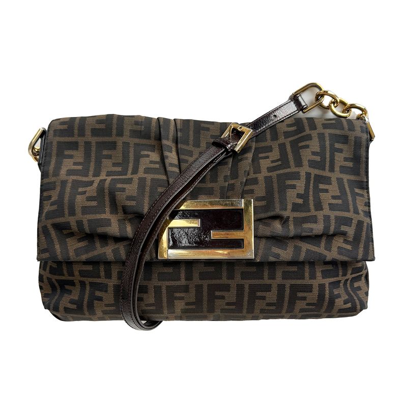 FENDI MIA FLAP ZUCCA CANVAS BROWN MEDIUM CROSSBODY BAG