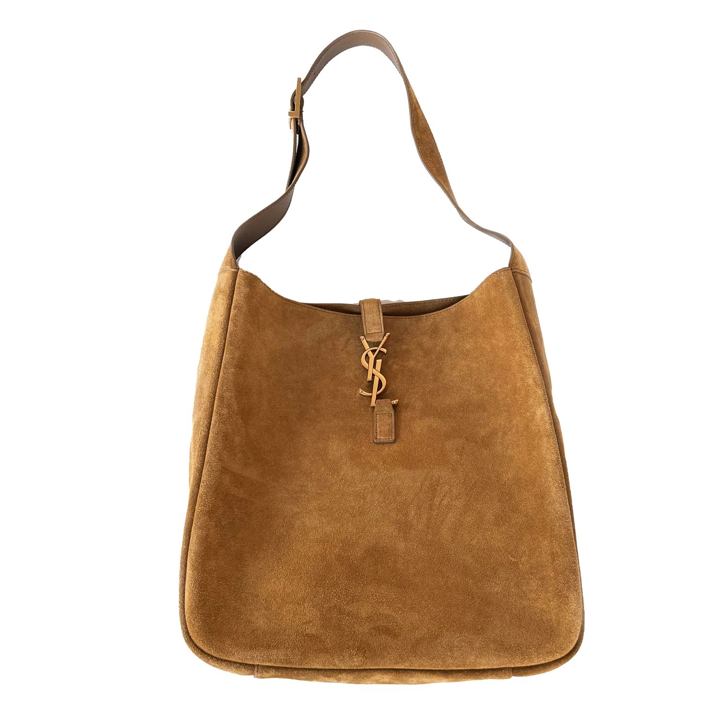 SAINT LAURENT LE 5 A 7 LARGE SUEDE CARAMEL HOBO BAG