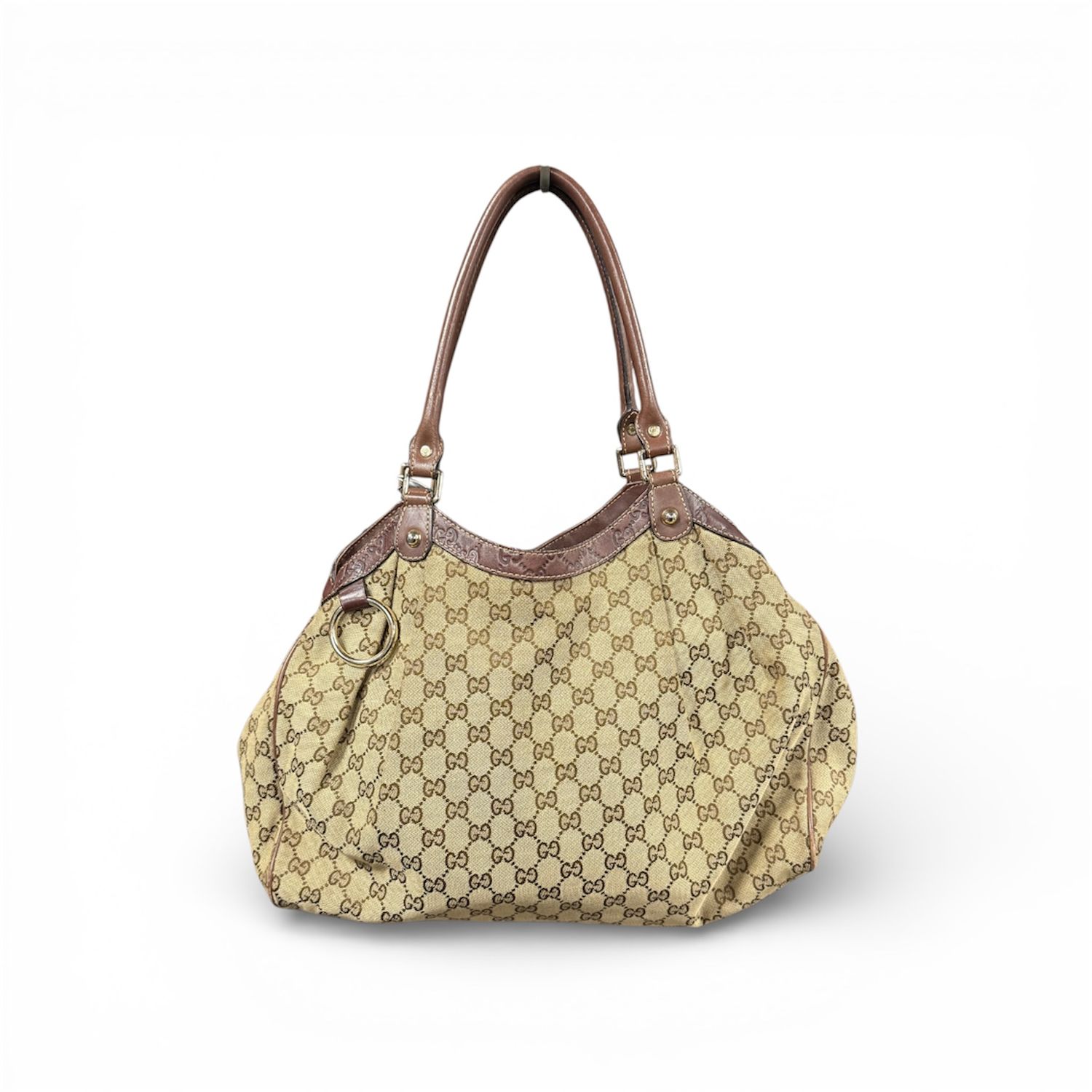 GUCCI BEIGE/BROWN GG CANVAS MEDIUM SUKEY TOTE BAG