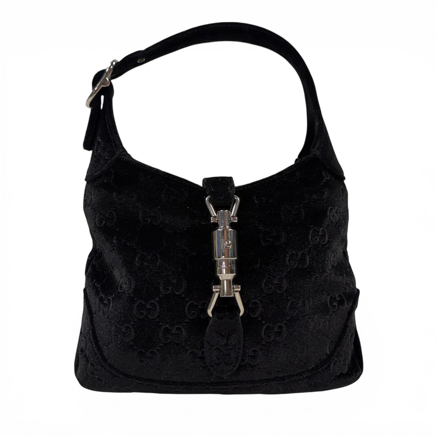 GUCCI BLACK VELVET GG JACKIE 1961 SMALL SHOULDER BAG