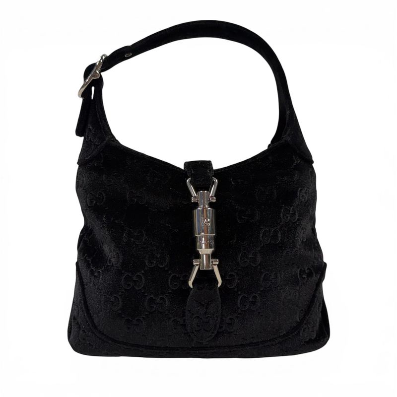 GUCCI BLACK VELVET GG JACKIE 1961 SMALL SHOULDER BAG