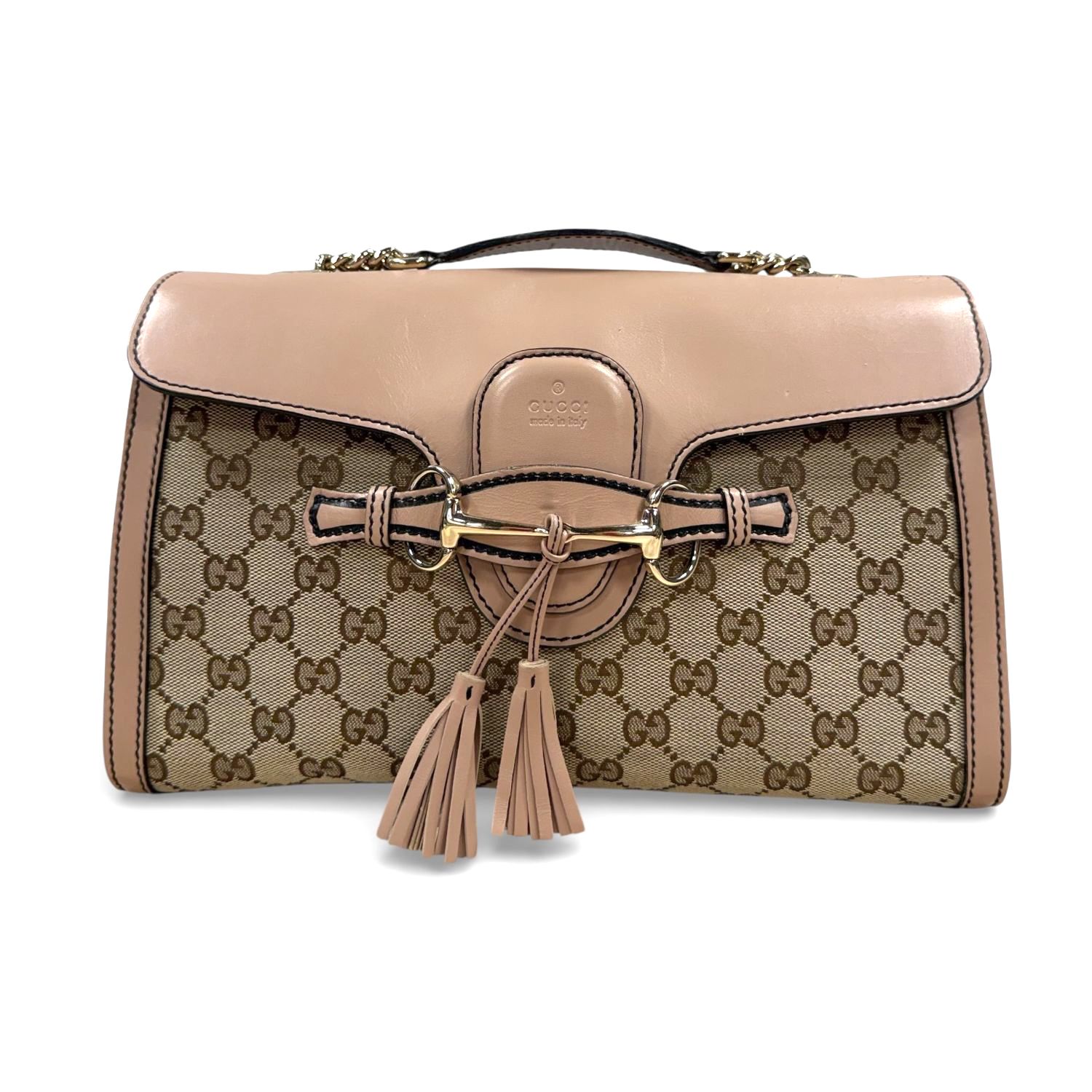 GUCCI DUST PINK/BROWN GG CANVAS EMILY SHOULDER BAG