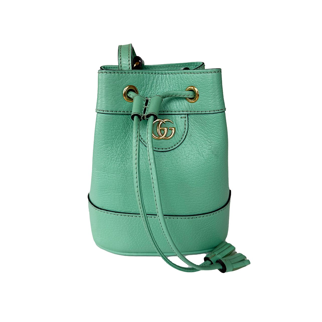 GUCCI GREEN MINI LEATHER OPHIDIA BUCKET BAG