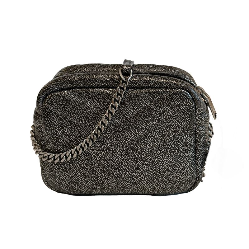 SAINT LAURENT SILVER METALIC  SMALL  LOULOU BOWLING SHOULDER BAG