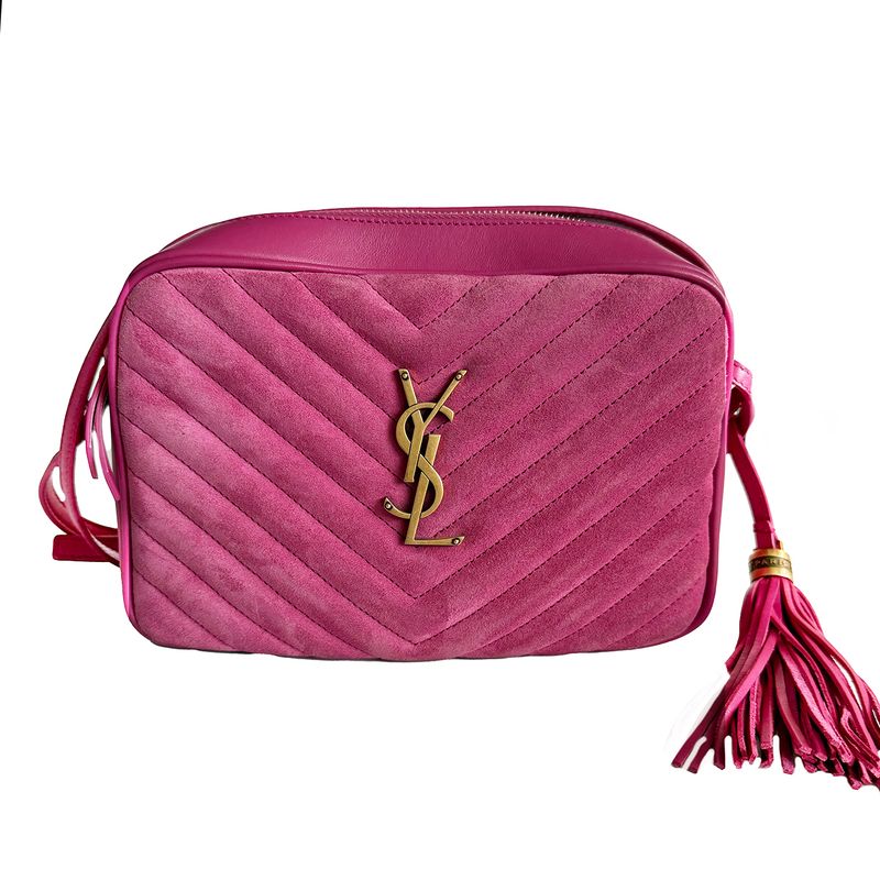 SAINT LAURENT MEDIUM MAGENTA PINK LOU SUEDE CAMERA BAG