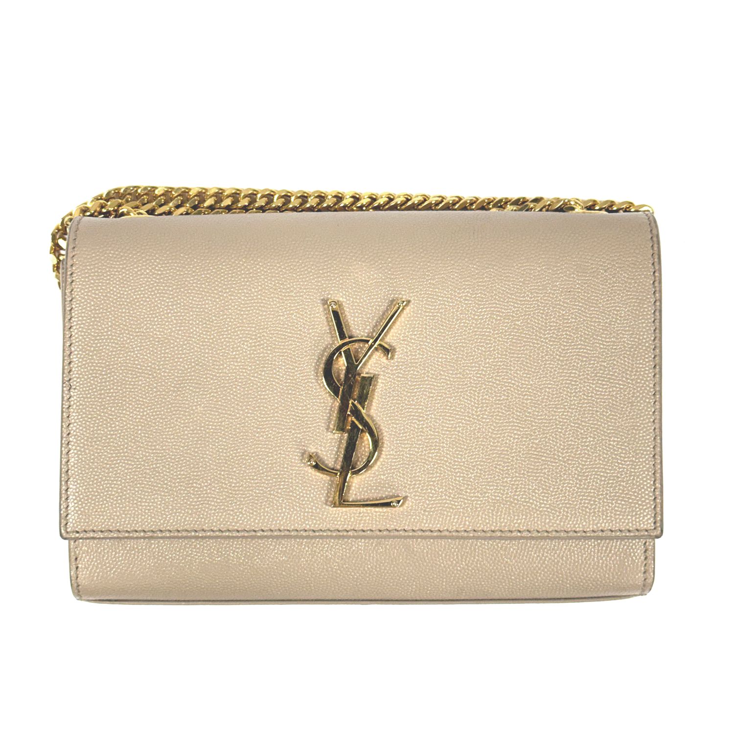 SAINT LAURENT KATE SMALL GRAIN DE POUDRE BEIGE LEATHER SHOULDER BAG