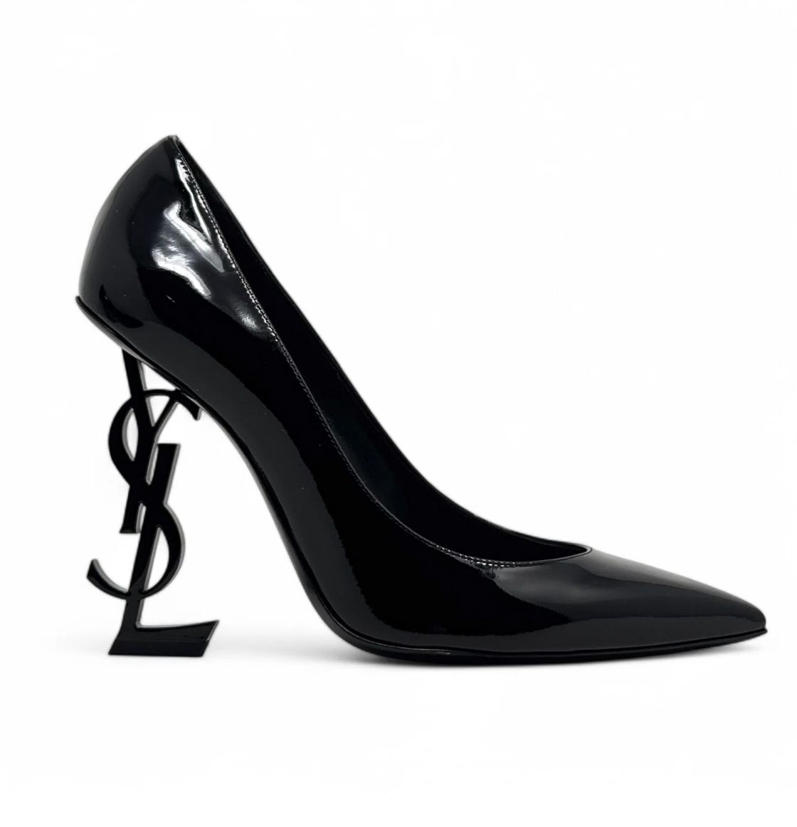 SAINT LAURENT OPYUM  BLACK PATENT LEATHER YSL HEEL PUMPS EU 34