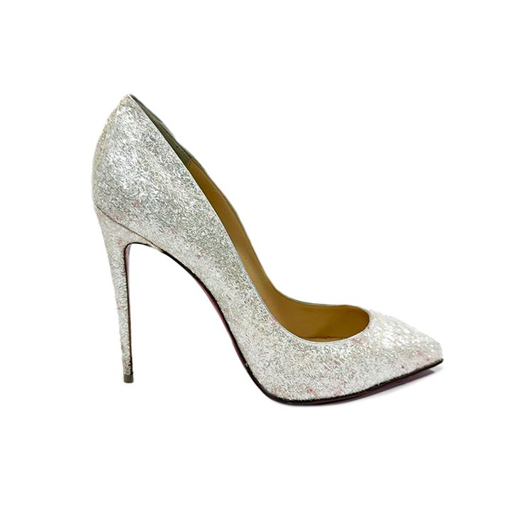 CHRISTIAN LOUBOUTIN WHITE/SILVER GLITTER GIVRE PIGALLE FOLLIES PUMPS – SIZE 39