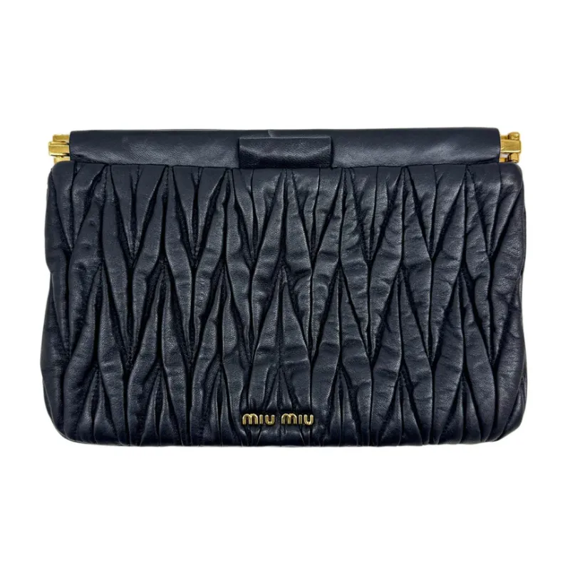 MIU MIU BLACK MATELASSÉ LEATHER CLUTCH BAG