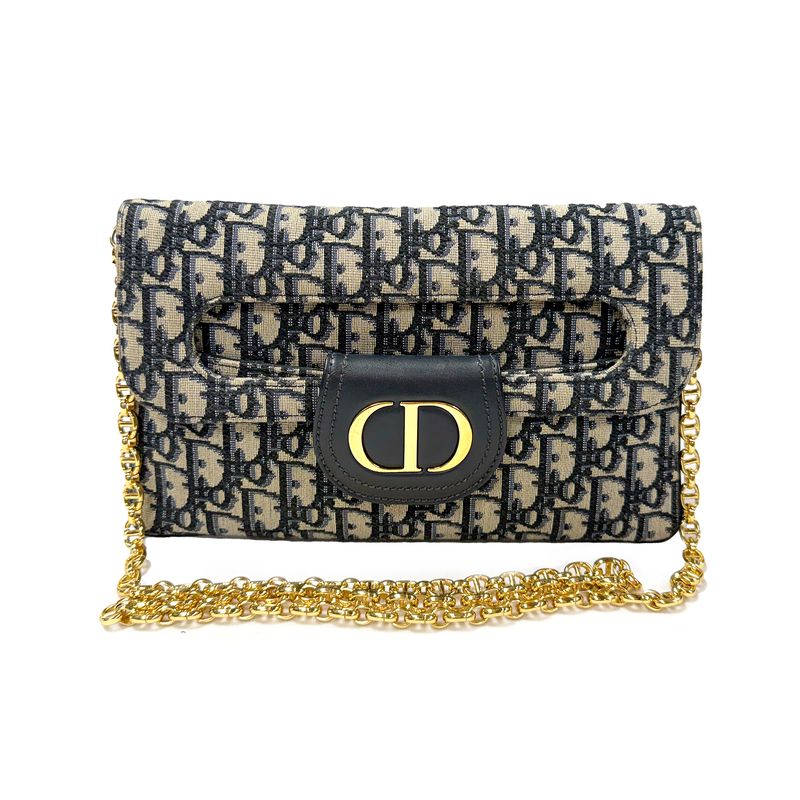 CHRISTIAN DIOR OBLIQUE  JACQUARD  BLUE CLUTCH BAG EN CHAIN