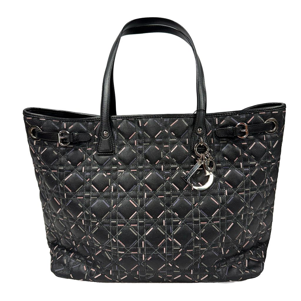 CHRISTIAN DIOR BLACK CANNAGE COATED CANVAS PANEREA TOTE BAG