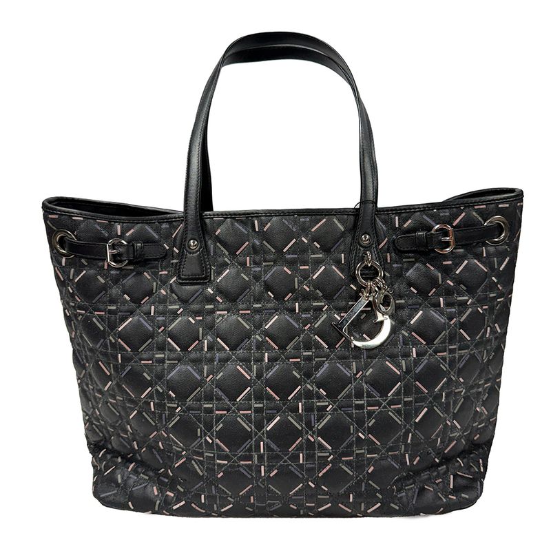 CHRISTIAN DIOR BLACK CANNAGE COATED CANVAS PANEREA TOTE BAG