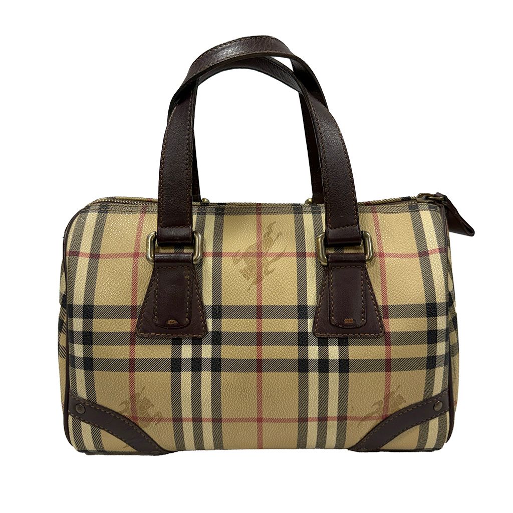 BURBERRY BEIGE HAYMARKET COATED CANVAS CHESTER BOWLING BAG