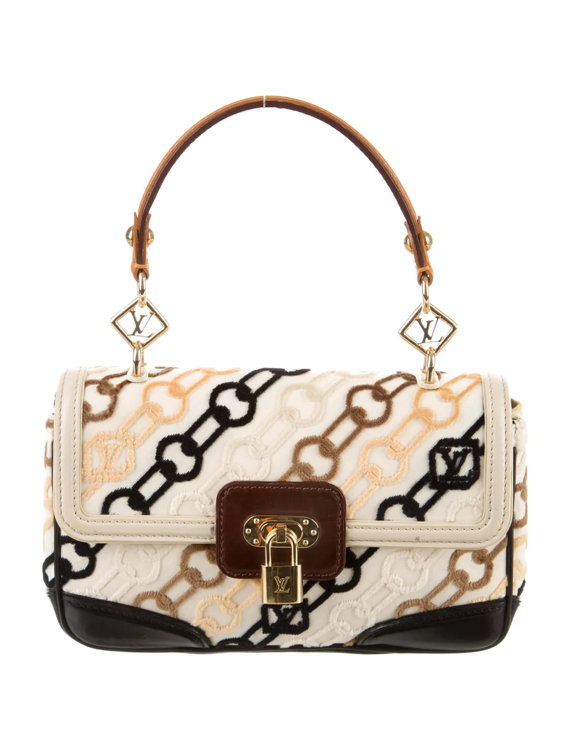 LOUIS VUITTON SAC À MAIN EN VELOURS BEIGE CHAÎNES DOLLY RABAT