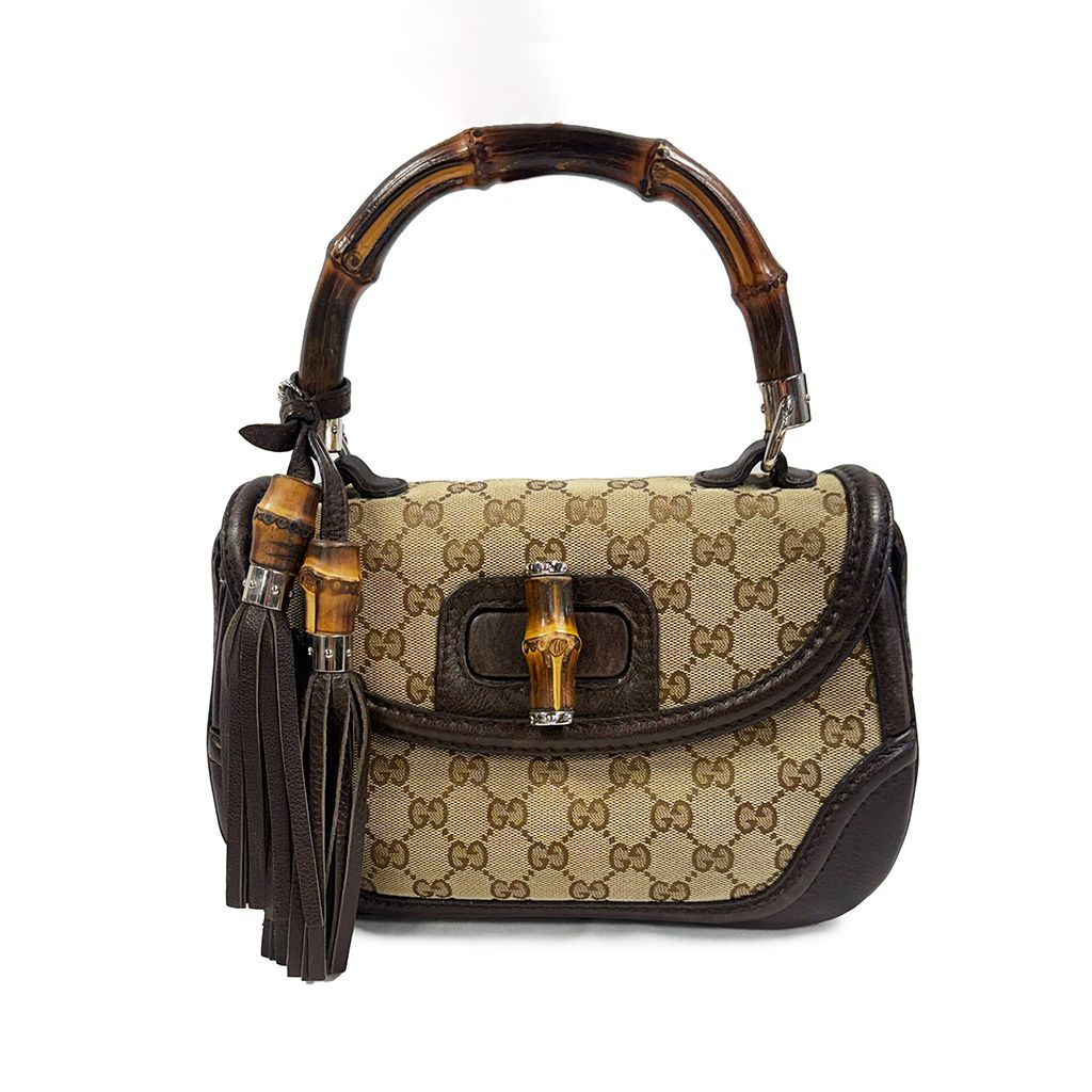 GUCCI BAMBOO SMALL 1947 MONOGRAM BEIGE TOP HANDLE BAG