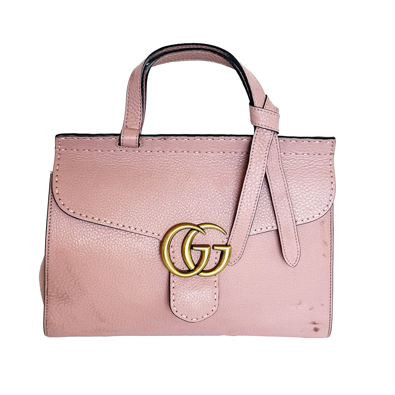 GUCCI PINK GG MARMONT TOP HANDLE SATCHEL LEATHER BAG