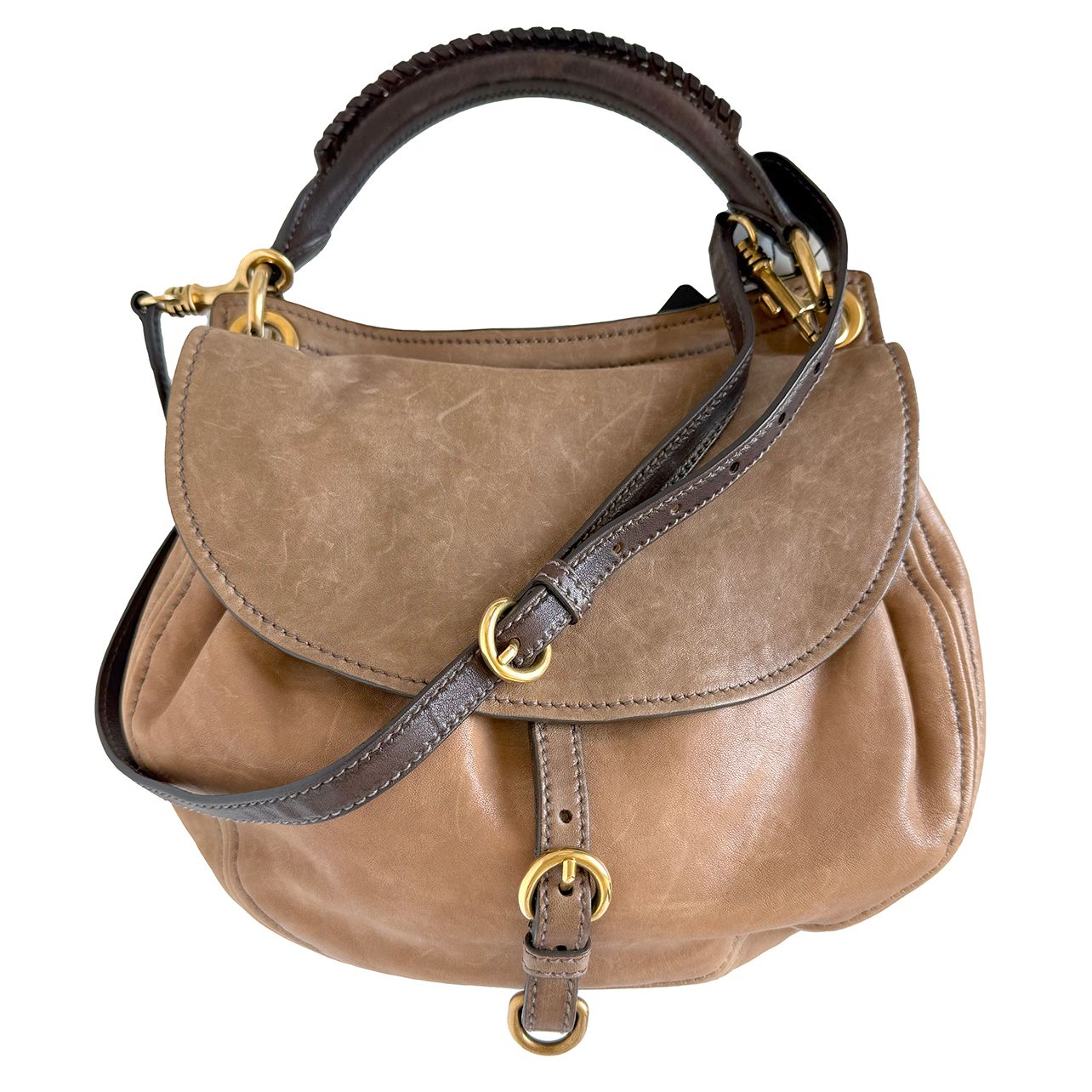 MIU MIU BROWN LEATHER AVIATOR  BOHO SHOULDER BAG