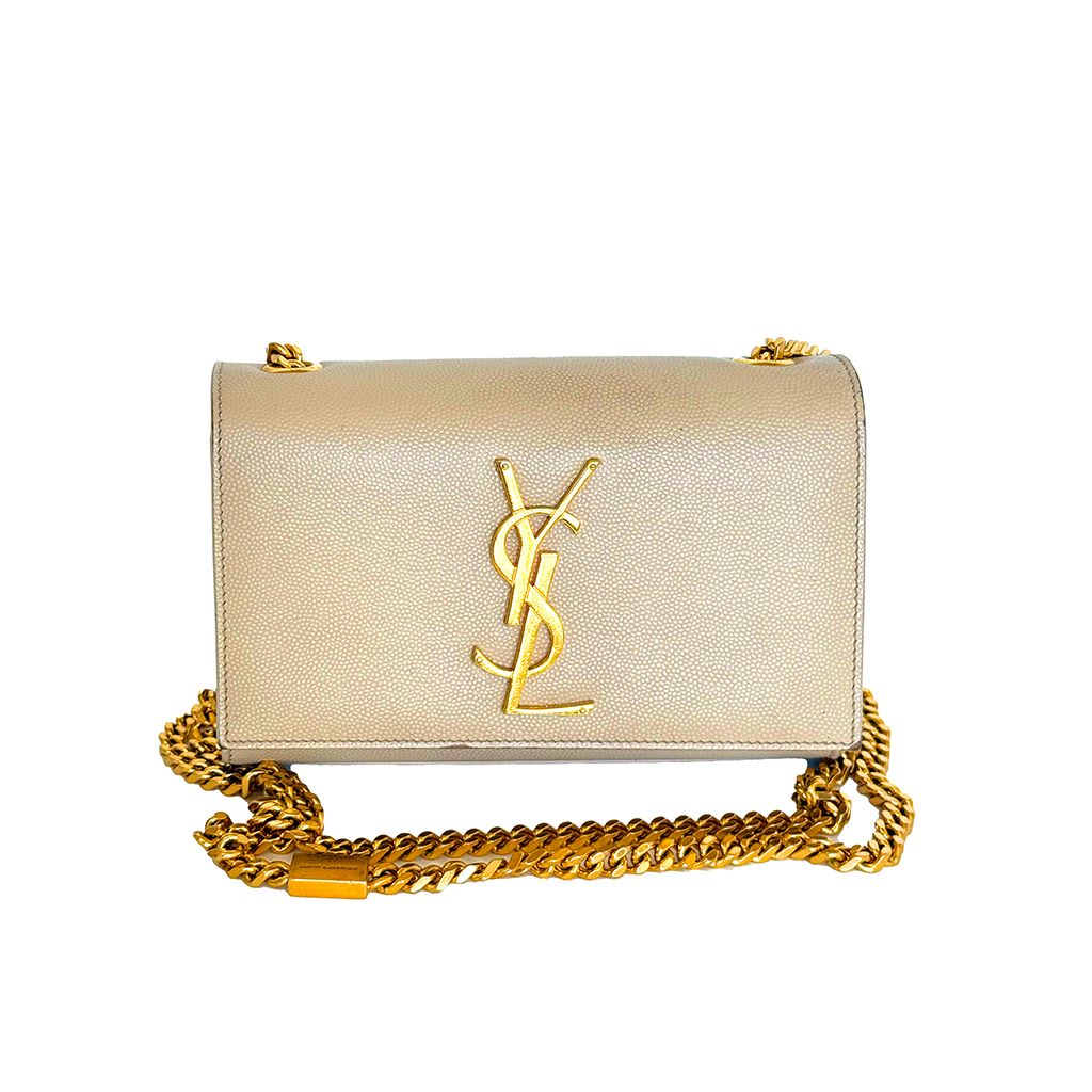 SAINT LAURENT KATE NANO GRAIN DE POUDRE BEIGE LEATHER SHOULDER BAG