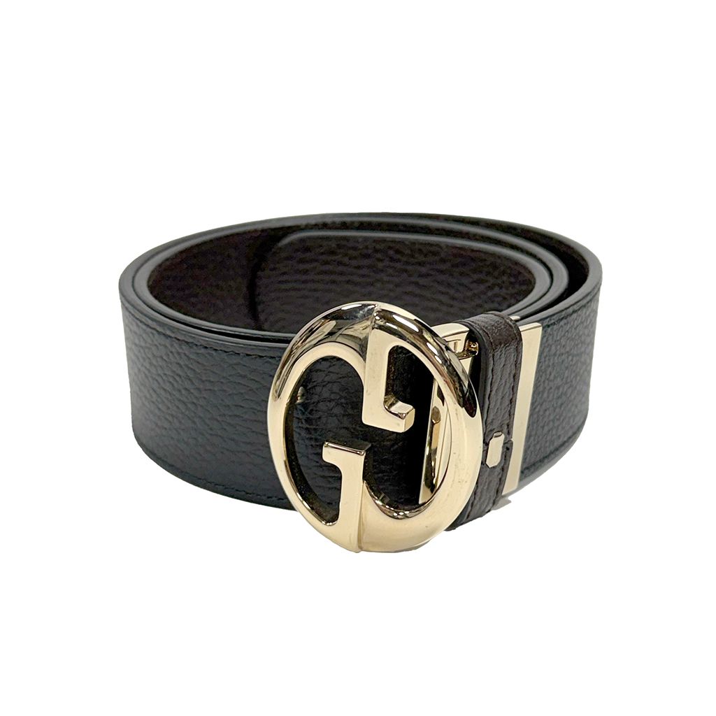 GUCCI LEATHER BLACK BROWN WOMEN BELT REVERSABLE SIZE 80