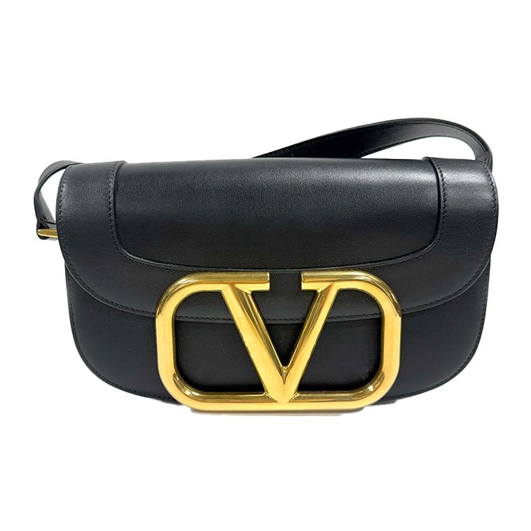 VALENTINO GARAVANI LEATHER SUPERVEE SHOULDER BAG BLACK