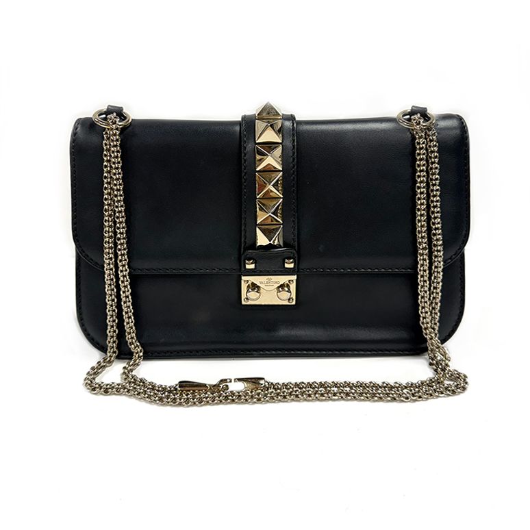 VELENTINO GARAVANI BLACK LEATHER STUDDED CROSBODY BAG