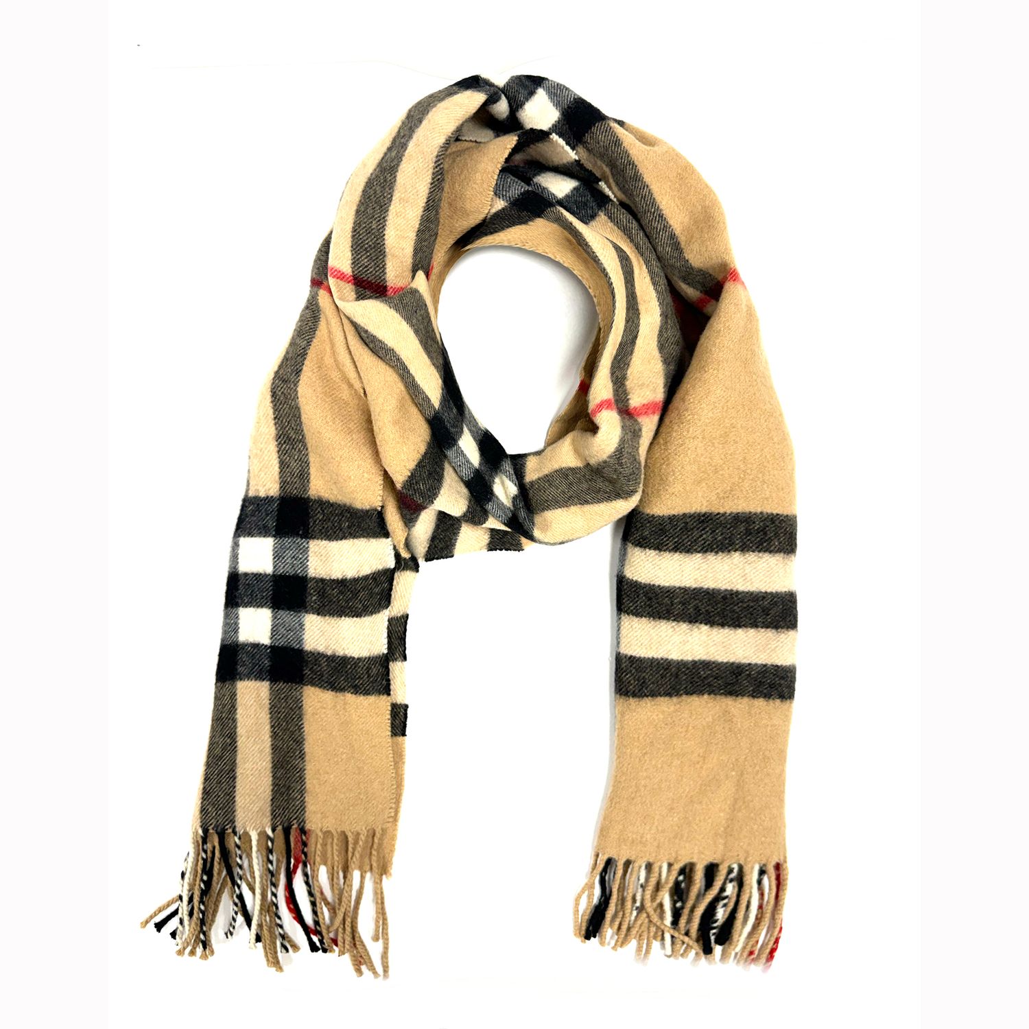 BURBERRY CASHMERE GIANT  CHECK FRINGE ARCHIVE BEIGE SCART UNISEX