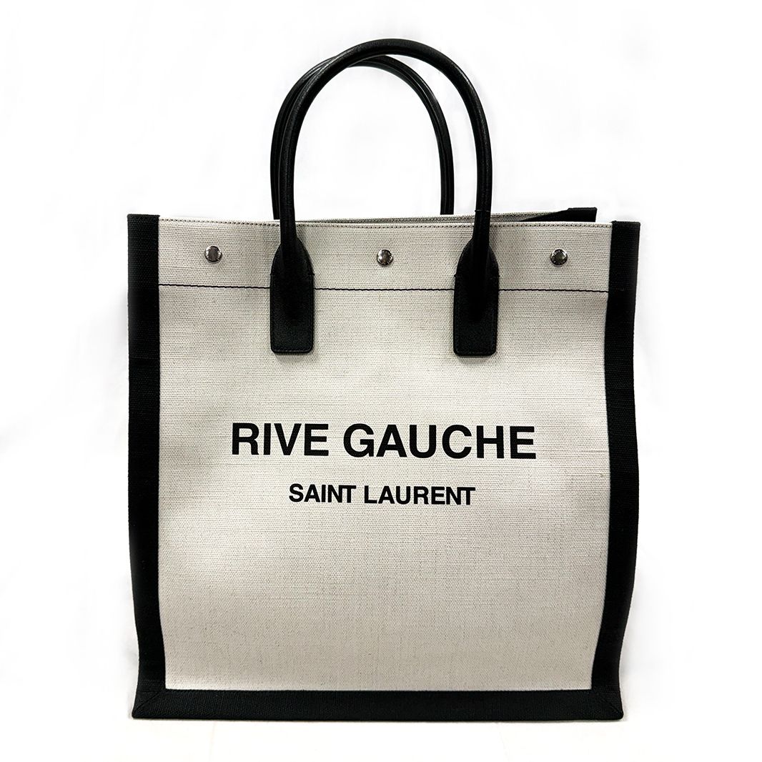 SAINT LAURENT RIVE GAUCHE NORTH/SOUTH OFF-WHITE AND BLACK TOTE BAG