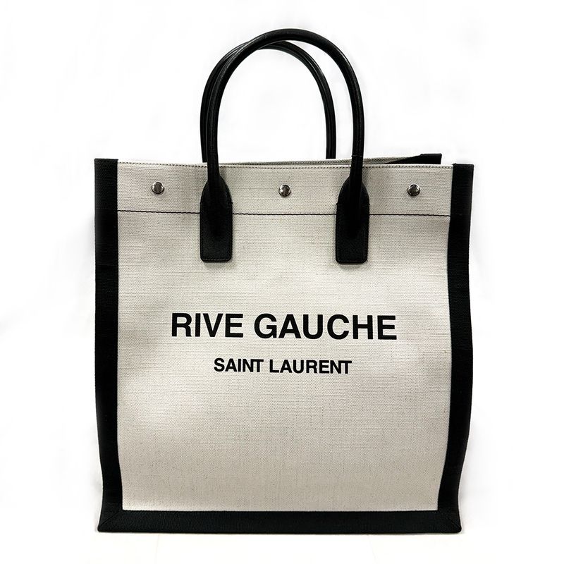 SAINT LAURENT RIVE GAUCHE NORTH/SOUTH OFF-WHITE AND BLACK TOTE BAG