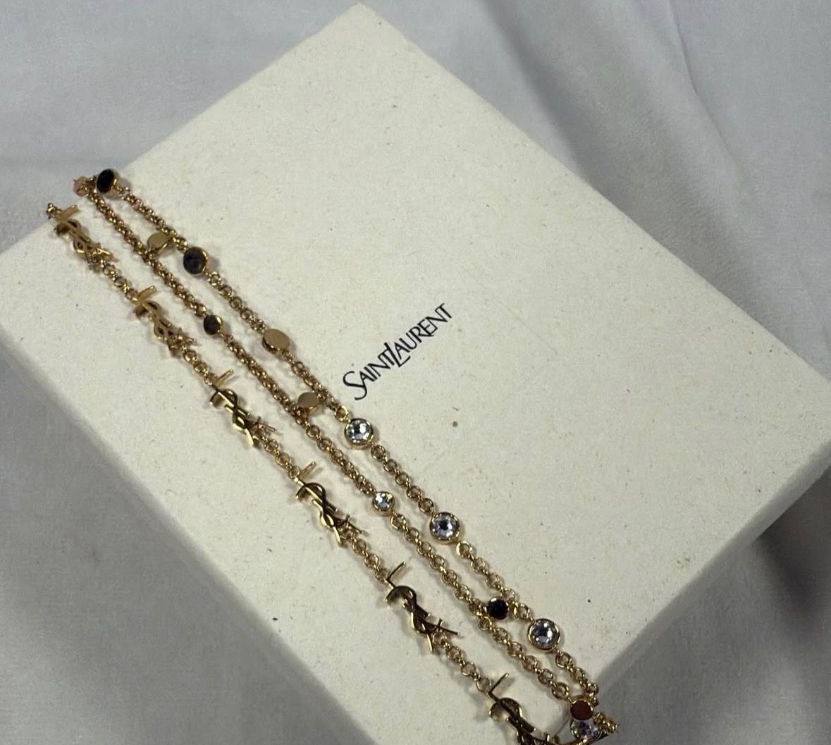 SAINT LAURENT BRACELET MULTICHAINE DORÉ/CRYSTAL
