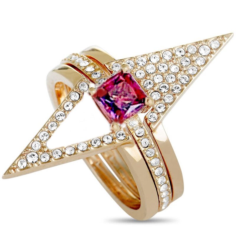 SWAROVSKI ASSORTED GOLD-TONE RINGS PINK (SET of 3) SIZE 58 (8.5 US)