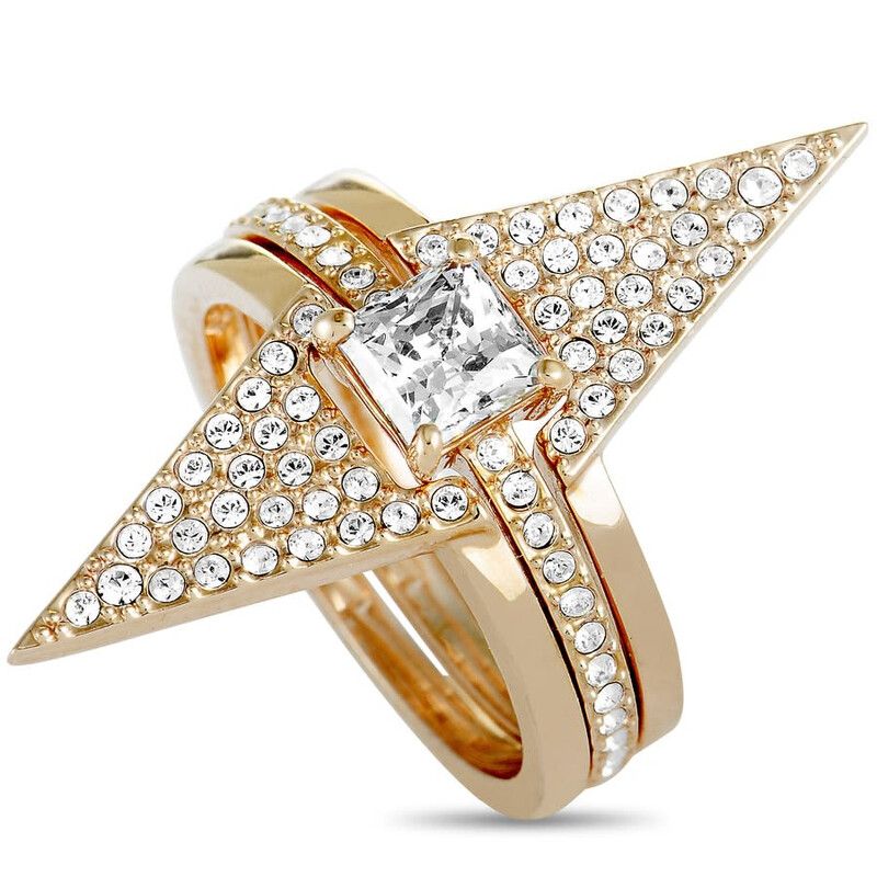 SWAROVSKI ASSORTED GOLD-TONE RINGS CLEAR (SET of 3) size 58 (8.5 US)