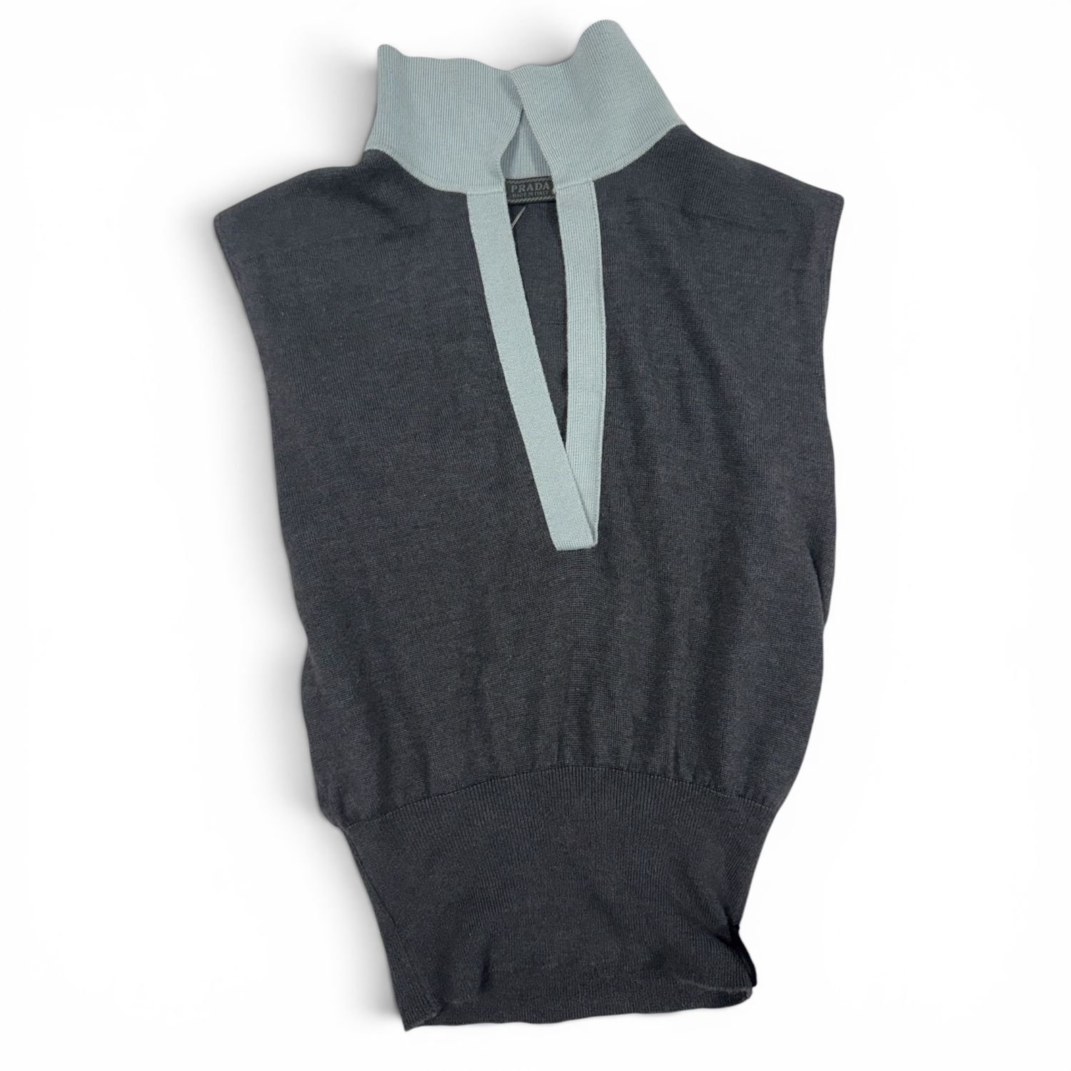 PRADA BLACK SHEER KNIT POLO TOP