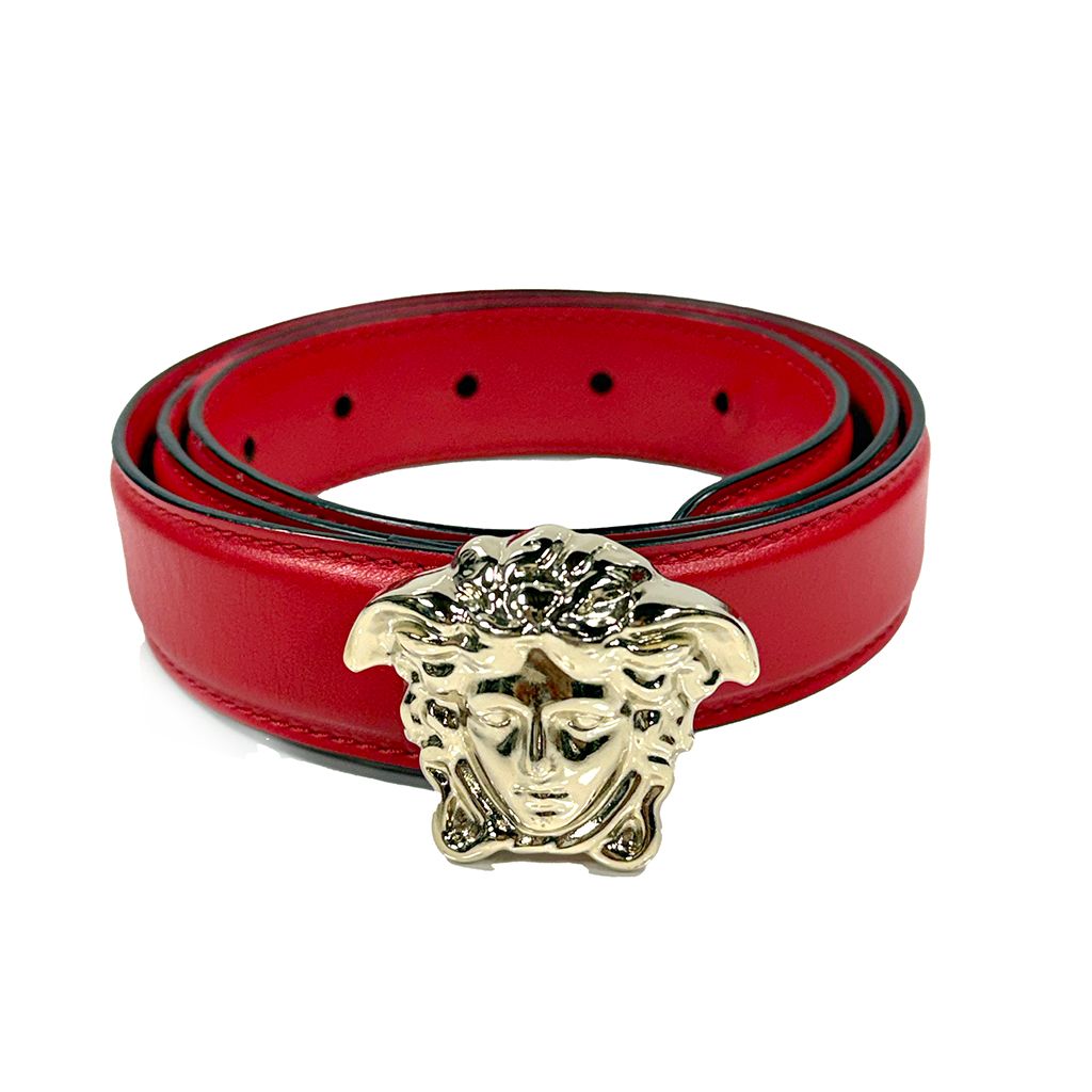 VERSACE MEDUSA RED LEATHER BELT 90