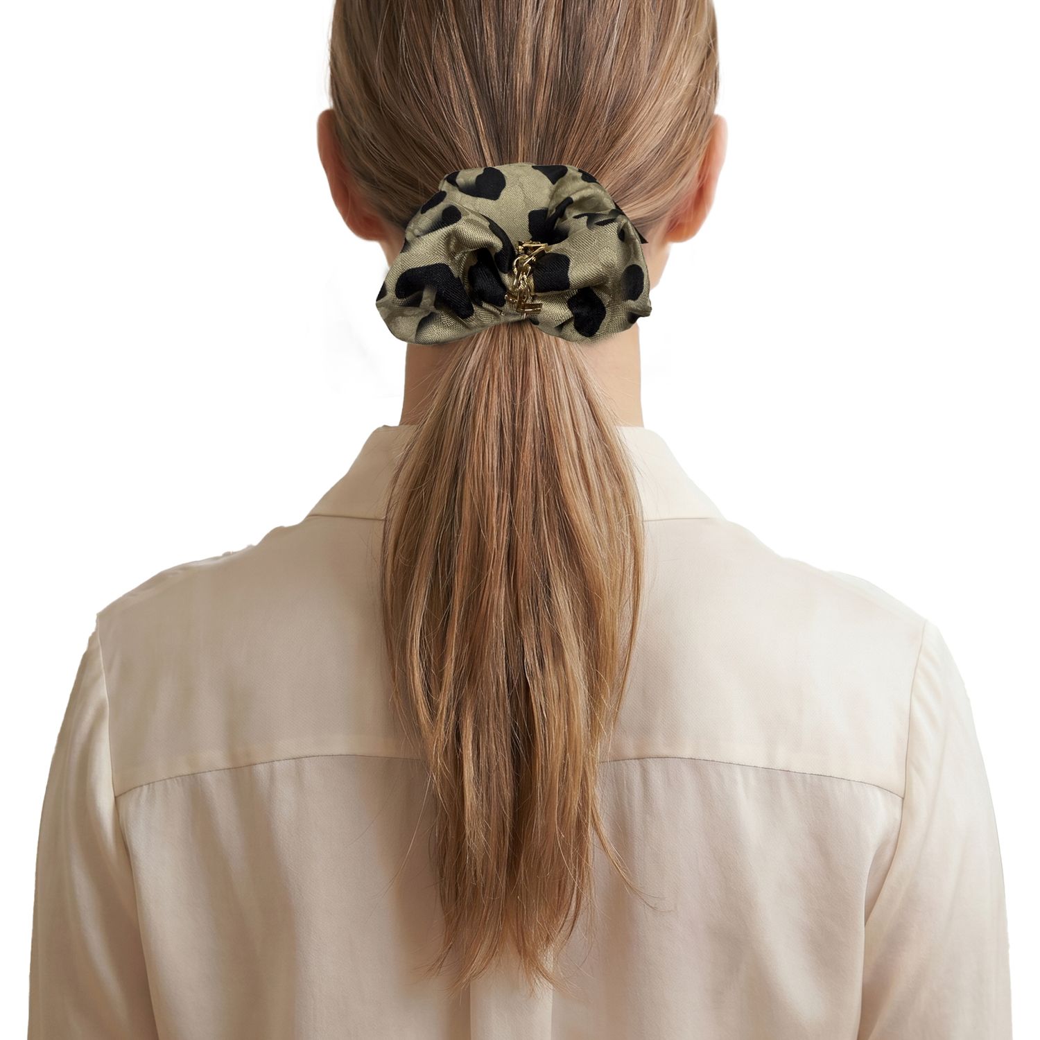 CHOUCHOU SAINT LAURENT SCRUNCHIE JACQUARD BEIGE OR