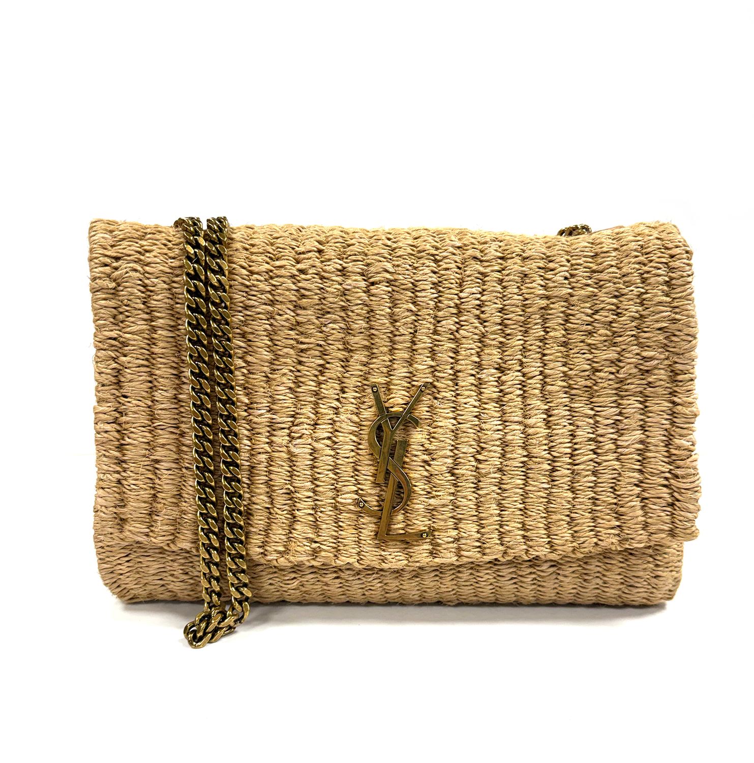 SAINT LAURENT  MONOGRAM KATE MIDIUM RAFFIA SHOULDER BAG
