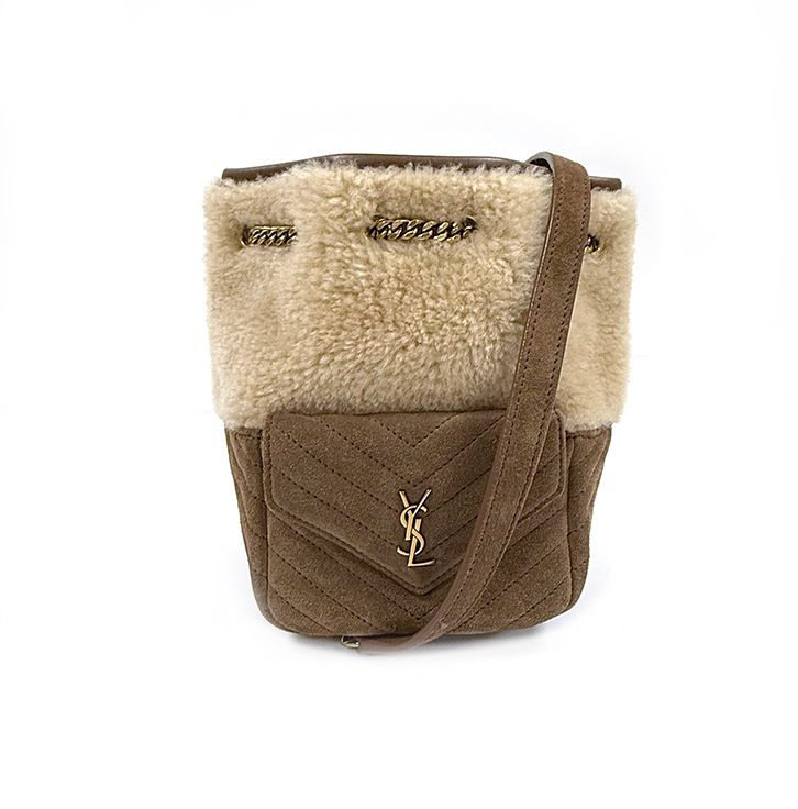 SAINT LAURENT  BROWN JOE MINI BUCKET CHEVRONS SHOULDER BAG