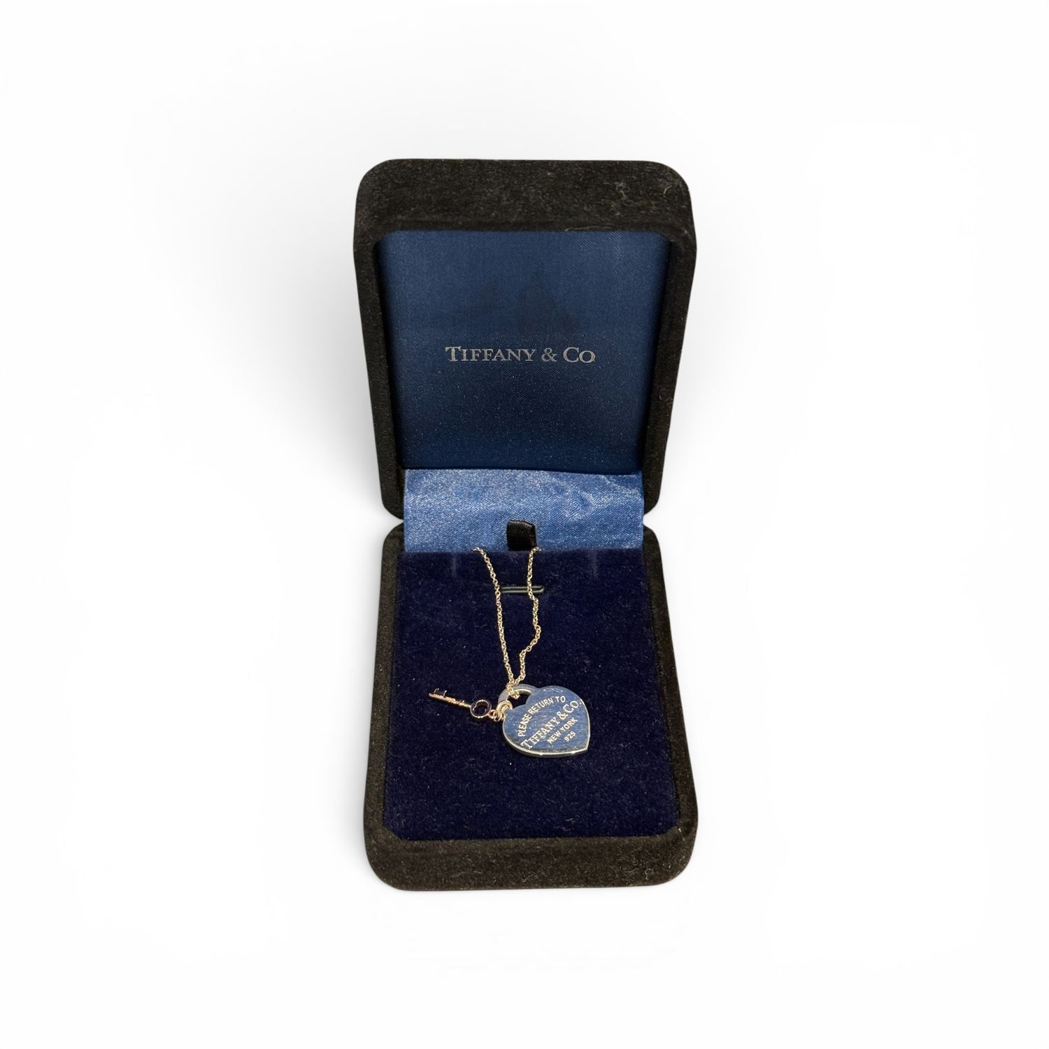 TIFFANY HEART TAG STERLING SILVER NECKLACE ROSE GOLD KEY