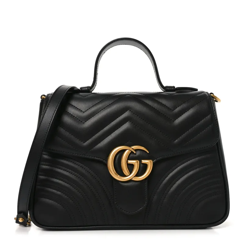 ​GUCCI MATELASSE GG BLACK LEATHER MARMONT SHOULDER BAG