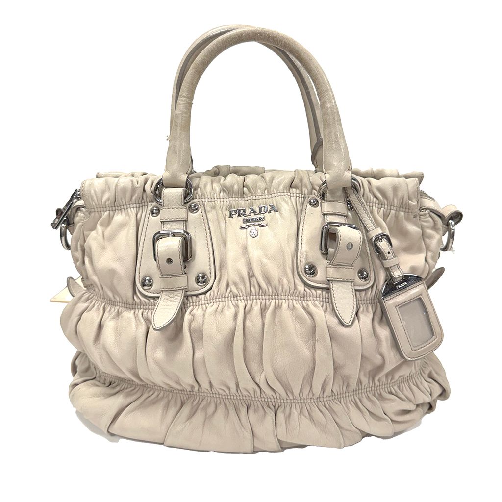 PRADA BEIGE LEATHER NAPPA GAUFRE SATCHEL HANDBAG BAG