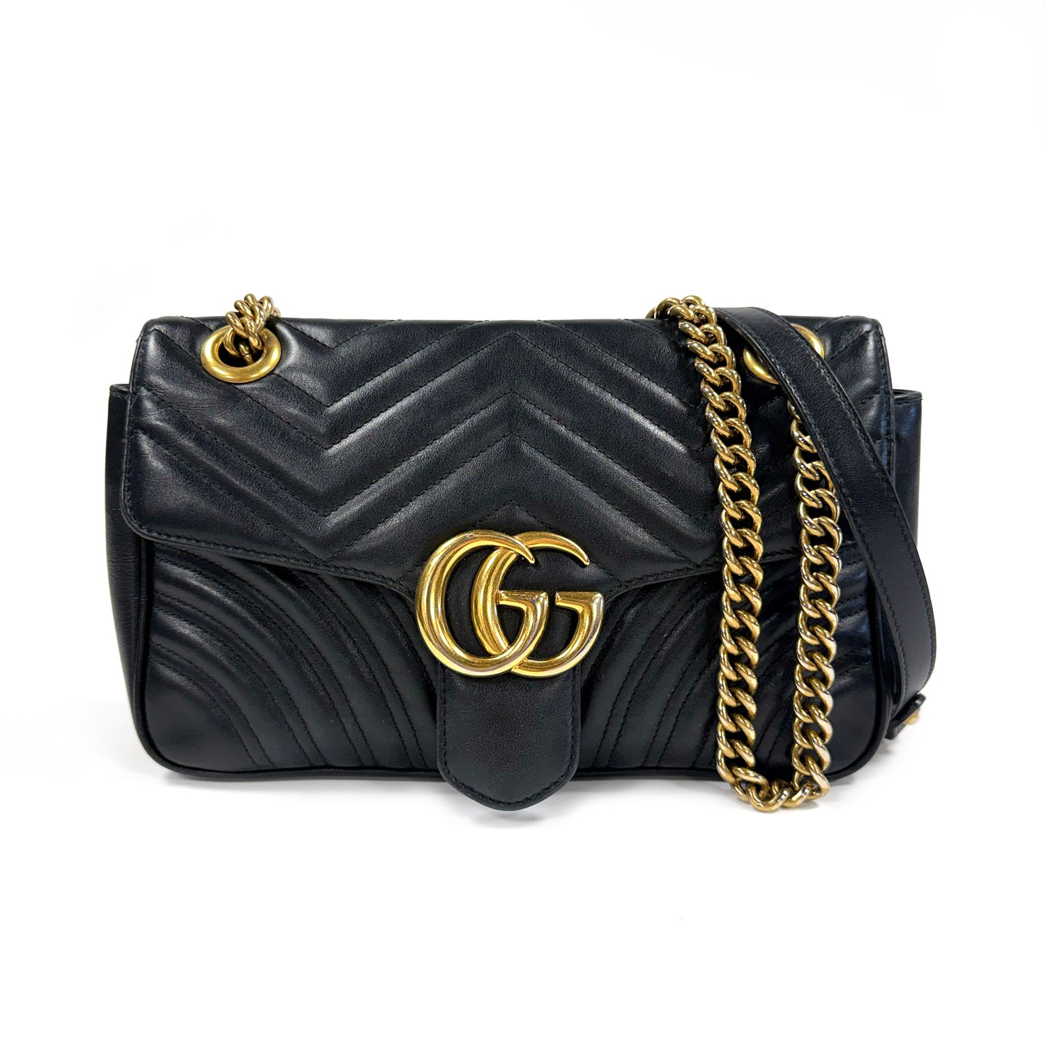 GUCCI MATELASSE GG BLACK LEATHER MARMONT SHOULDER BAG