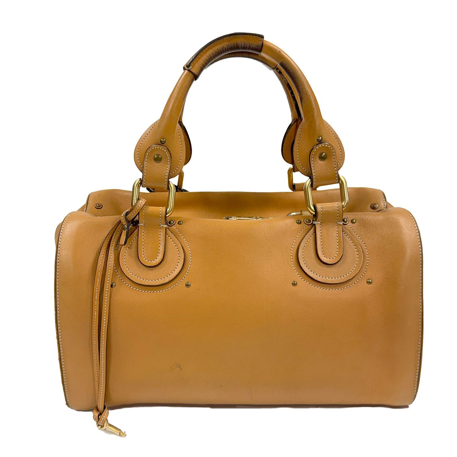 CHLOÉ AURORE TAN LEATHER BOSTON HANDBAG