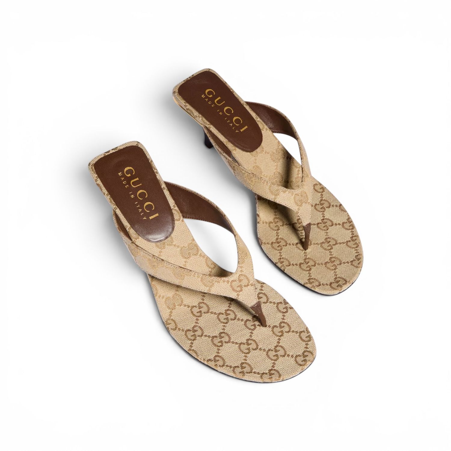 GUCCI VITTORIA GG CANVAS THONG HEELS