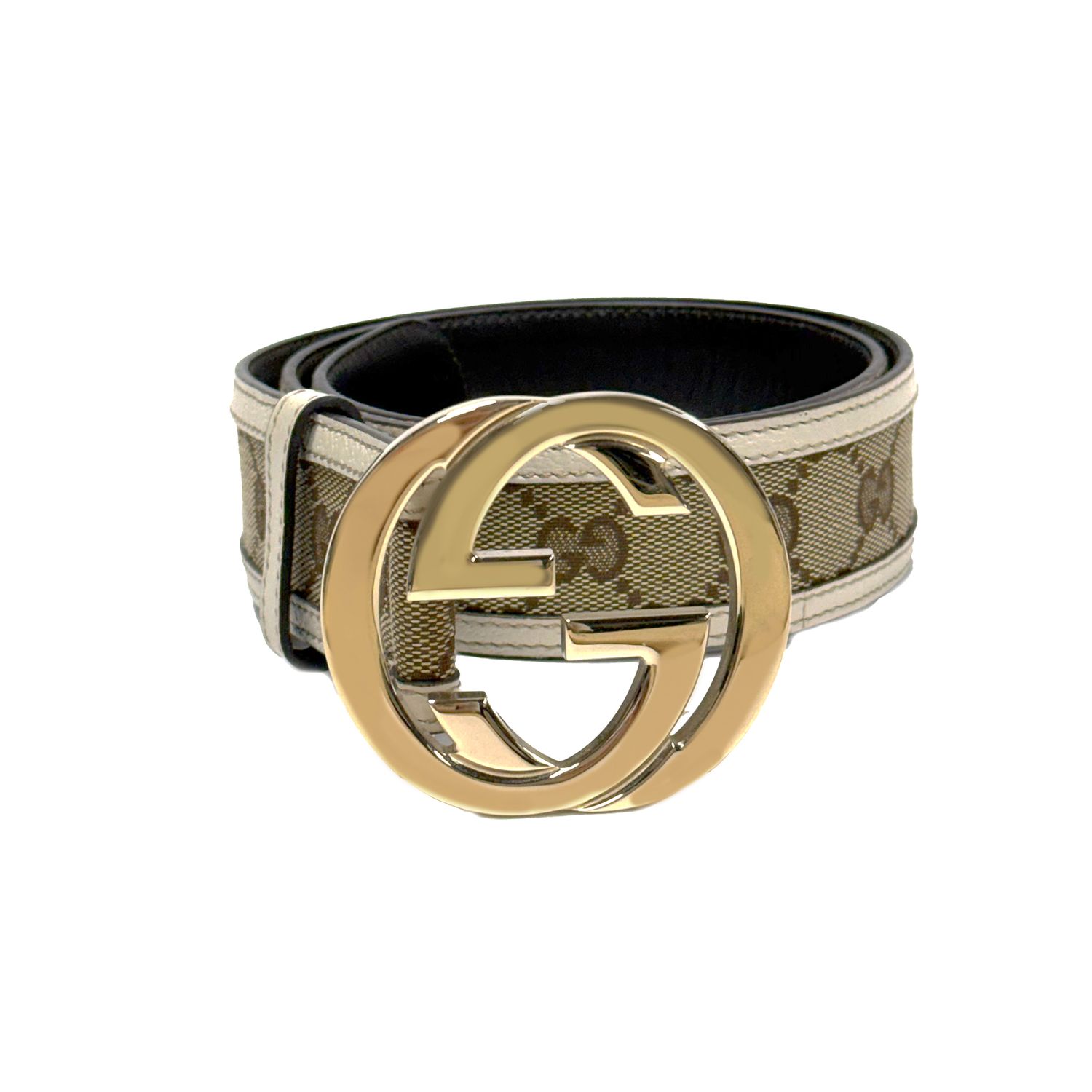 GUCCI GG SUPREME BROWN GOLD INTERLOCKING G BELT LEATHER SIZE 90/36