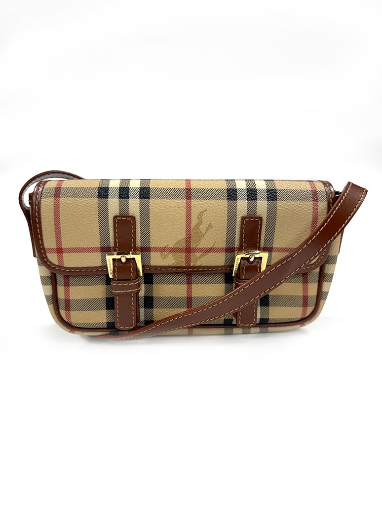 BURBERRY HAYMARKET CHECK COATED CANVAS CROSSBODY BAG