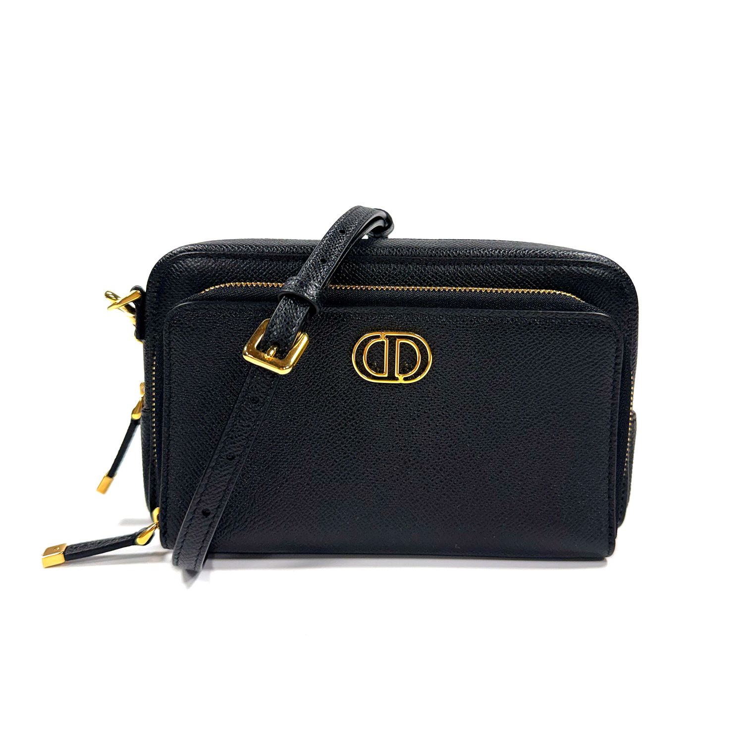 CHRISTIAN DIOR CARO DOUBLE POUCH BLACK LEATHER CROSSBODY BAG