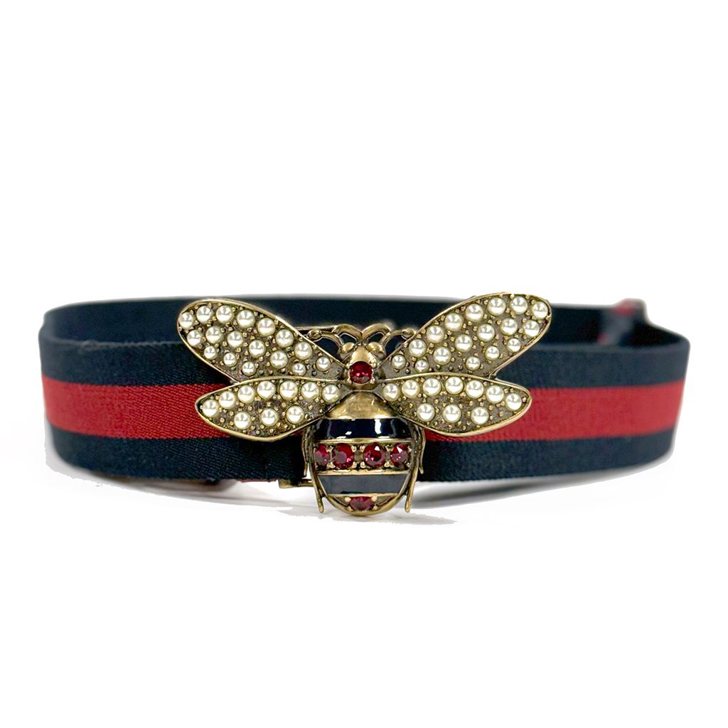 GUCCI QUEEN MARGARET EMBELLISHED BEE WEB CANVAS BELT