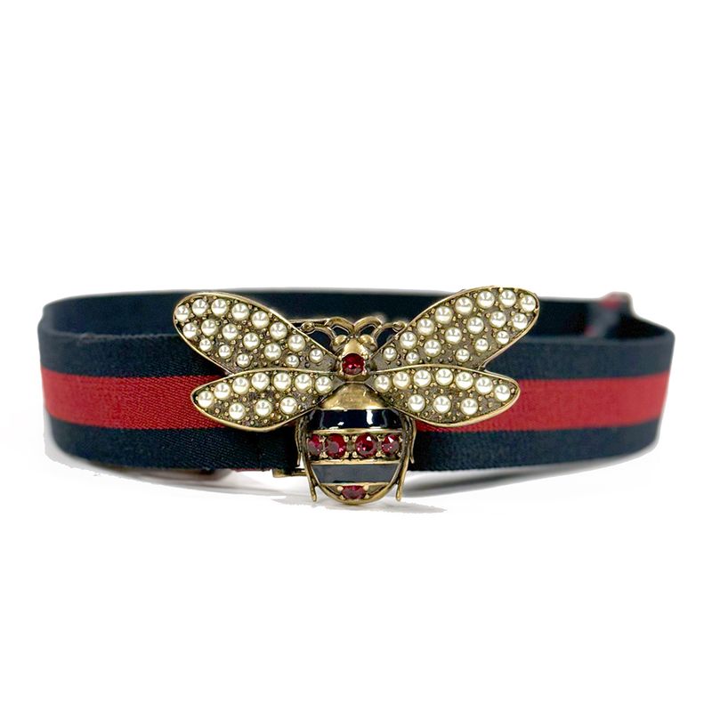 CEINTURE GUCCI QUEEN MARGARET AVEC ABEILLE ORNÉE ET TOILE WEB